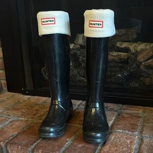 Hunter Black Winter & Rain Boots with Cream Cuffs